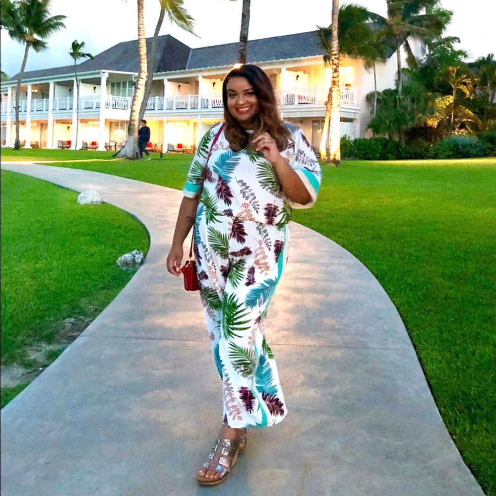 matching pant set tropical print